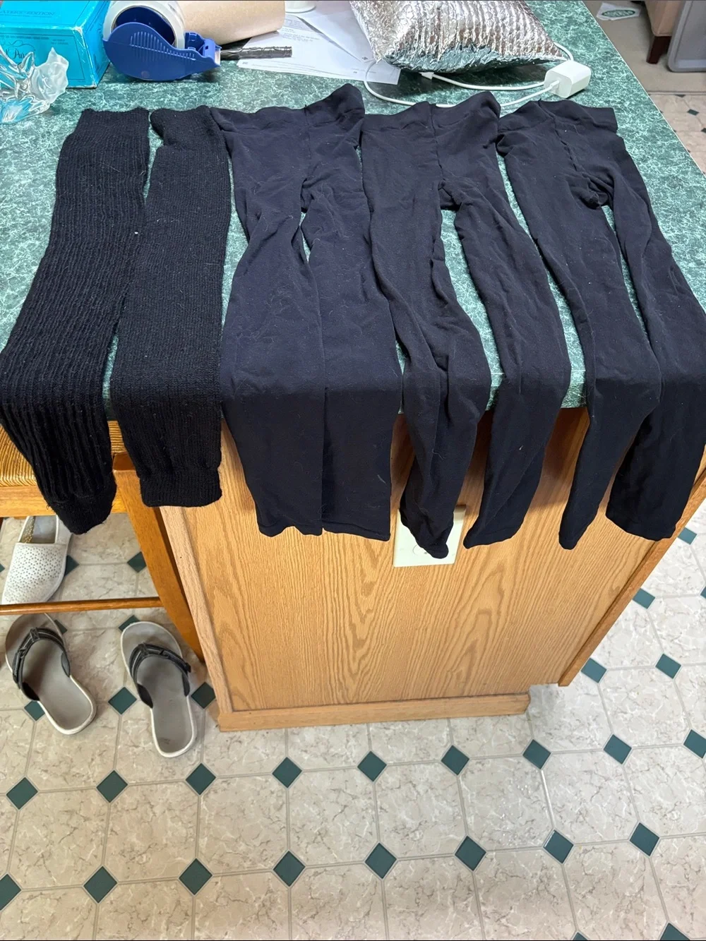 3 Capezio Black Footless Tights and Ribbed Leg Warmers